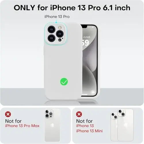 Vooii iPhone 13 Pro g'ilofi bilan mos keladi, suyuq silikon yangilanishi [Kamera himoyasi] [Yumshoq tirnalishga qarshi mikrofiber astar] iPhone 13 Pro 6.1 dyuym uchun zarbga chidamli telefon g'ilofi - Oq - 5