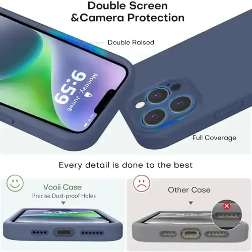 Vooii iPhone 13 Pro g‘ilofi bilan mos, suyuq silikon yangilanishi [Kamera himoyasi] [Yumshoq chizilishga qarshi mikrofiber astar] iPhone 13 Pro 6.1 dyuym uchun zarbga chidamli telefon g‘ilofi - to‘q ko‘k - 3