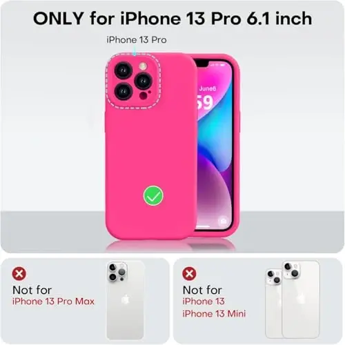 Vooii iPhone 13 Pro g‘ilofi bilan mos, suyuq silikon yangilanishi [Kamera himoyasi] [Yumshoq tirnalishga qarshi mikrofiber astar] iPhone 13 Pro 6,1 dyuym uchun zarbga chidamli telefon g‘ilofi - Hot Pink - 5