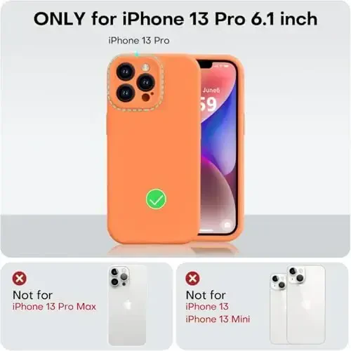 Vooii iPhone 13 Pro g‘ilofi bilan mos, suyuq silikon yangilanishi [Kamera himoyasi] [Yumshoq tirnalishga qarshi mikrofiber astar] iPhone 13 Pro 6.1 dyuym uchun zarbga chidamli telefon g‘ilofi - yorqin apelsin - 5