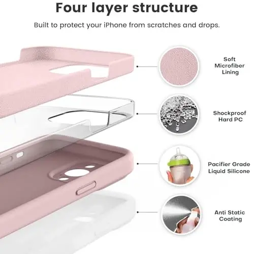 Vooii Compatible with iPhone 13 Pro Case, Liquid Silicone Upgrade [Camera Protection] [Soft Anti-Scratch Microfiber Lining] Shockproof Phone Case for iPhone 13 Pro 6.1 inch - Pink Sand - VOOII (1)