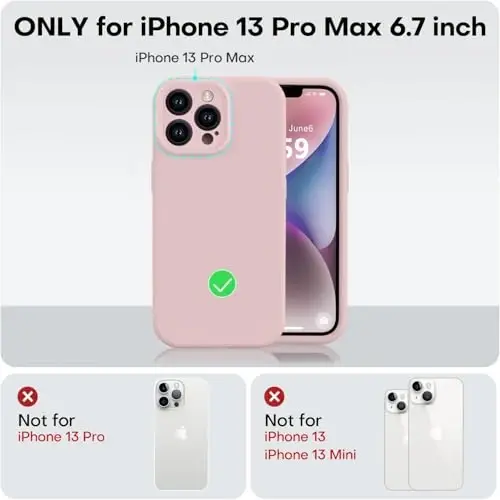Vooii Compatible with iPhone 13 Pro Case, Liquid Silicone Upgrade [Camera Protection] [Soft Anti-Scratch Microfiber Lining] Shockproof Phone Case for iPhone 13 Pro 6.1 inch - Pink Sand - 5