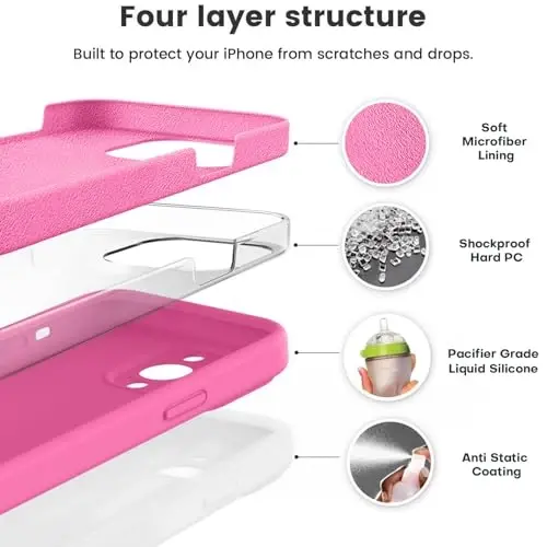 Vooii Compatible with iPhone 13 Pro Case, Liquid Silicone Upgrade [Camera Protection] [Soft Anti-Scratch Microfiber Lining] Shockproof Phone Case for iPhone 13 Pro 6.1 inch - Pitaya - 2