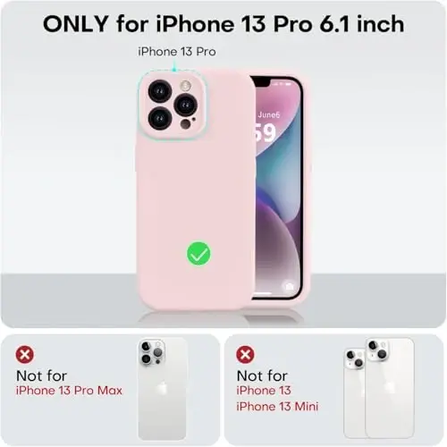 Vooii Compatible with iPhone 13 Pro Case, Liquid Silicone Upgrade [Camera Protection] [Soft Anti-Scratch Microfiber Lining] Shockproof Phone Case for iPhone 13 Pro 6.1 inch - Chalk Pink - 5