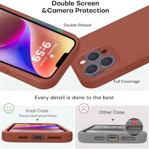Vooii iPhone 13 Pro Max bilan mos keladigan g‘ilof, suyuq silikon yangilanishi [Kamera himoyasi] [Yumshoq tirnalishga qarshi mikrofiber astar] iPhone 13 Pro Max 6,7 dyuym uchun zarbga chidamli telefon g‘ilofi - Caramel - 3