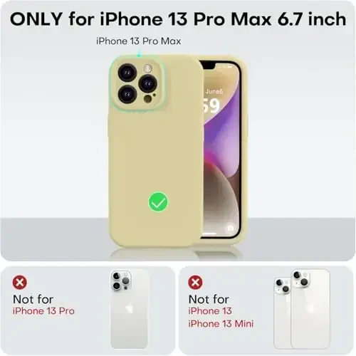 Vooii iPhone 13 Pro Max g‘ilofi bilan mos, Suyuq silikon yangilanishi [Kamera himoyasi] [Yumshoq chizishga qarshi mikrofiber astar] iPhone 13 Pro Max 6,7 dyuym uchun zarbga chidamli telefon g‘ilofi - Qaymoqli sariq - 5