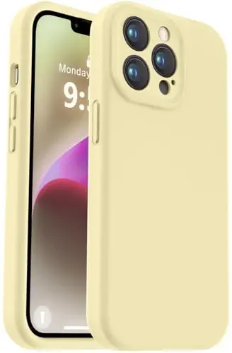 Vooii iPhone 13 Pro Max g‘ilofi bilan mos, Suyuq silikon yangilanishi [Kamera himoyasi] [Yumshoq chizishga qarshi mikrofiber astar] iPhone 13 Pro Max 6,7 dyuym uchun zarbga chidamli telefon g‘ilofi - Qaymoqli sariq - 1