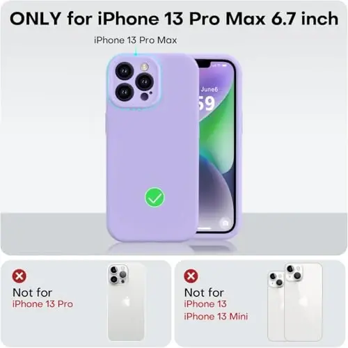 Vooii Compatible with iPhone 13 Pro Max Case, Liquid Silicone Upgrade [Camera Protection] [Soft Anti-Scratch Microfiber Lining] Shockproof Phone Case for iPhone 13 Pro Max 6.7 inch - Light Purple - 5