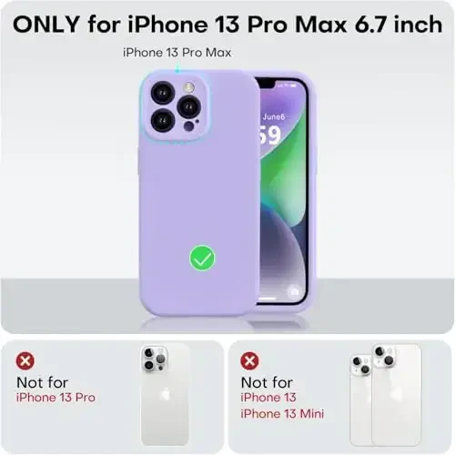 Vooii Compatible with iPhone 13 Pro Max Case, Liquid Silicone Upgrade [Camera Protection] [Soft Anti-Scratch Microfiber Lining] Shockproof Phone Case for iPhone 13 Pro Max 6.7 inch - Light Purple - 5