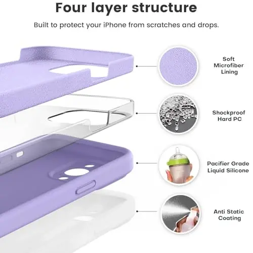 Vooii Compatible with iPhone 13 Pro Max Case, Liquid Silicone Upgrade [Camera Protection] [Soft Anti-Scratch Microfiber Lining] Shockproof Phone Case for iPhone 13 Pro Max 6.7 inch - Light Purple - 2