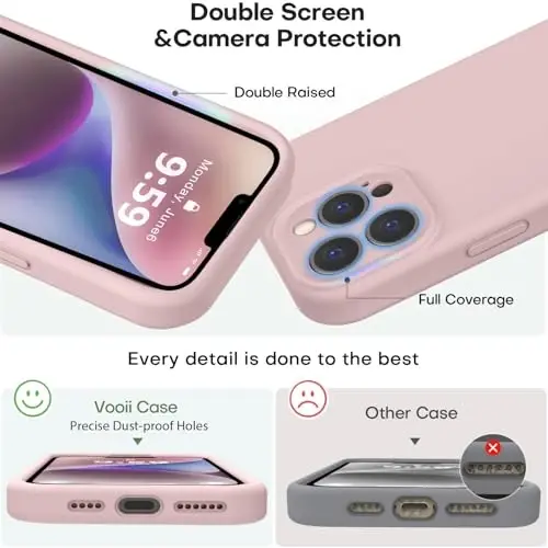 Vooii Compatible with iPhone 13 Pro Max Case, Liquid Silicone Upgrade [Camera Protection] [Soft Anti-Scratch Microfiber Lining] Shockproof Phone Case for iPhone 13 Pro Max 6.7 inch - Pink Sand - 3