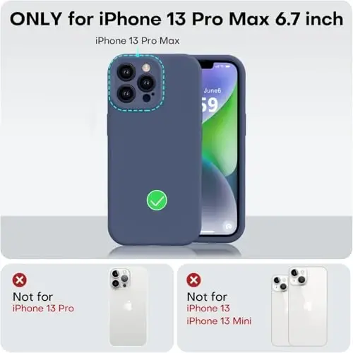 Vooii iPhone 13 Pro Max uchun g‘ilof bilan mos, suyuq silikon yangilanishi [Kamera himoyasi] [Yumshoq tirnalishga qarshi mikrofiber astar] iPhone 13 Pro Max 6.7 dyuym uchun zarbga chidamli telefon g‘ilofi - to‘q ko‘k - 5
