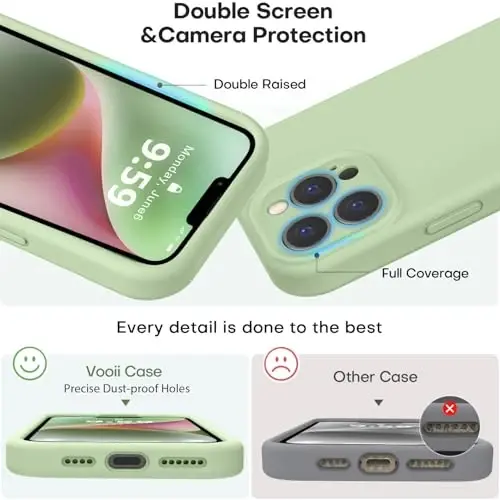 Vooii iPhone 13 Pro Max uchun g‘ilofga mos keladi, Suyuq silikon yangilanishi [Kamera himoyasi] [Yumshoq chizishga qarshi mikrofiber astar] iPhone 13 Pro Max 6,7 dyuym uchun zarbga chidamli telefon g‘ilofi - Matcha - 3