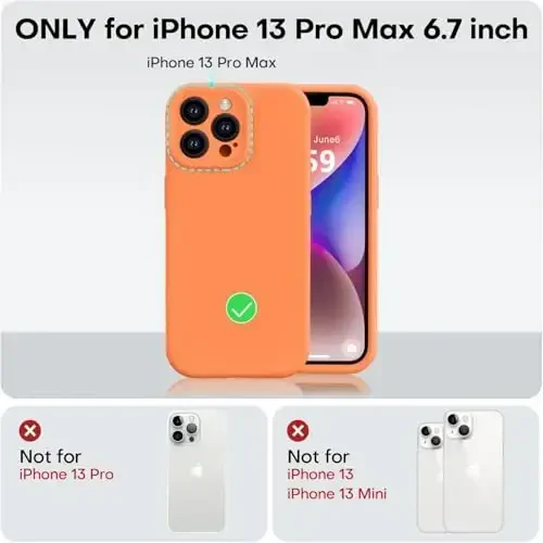 Vooii iPhone 13 Pro Max uchun g‘ilofga mos keladi, suyuq silikon yangilanishi [Kamera himoyasi] [Yumshoq tirnalishga qarshi mikrofiber astar] iPhone 13 Pro Max 6,7 dyuym uchun zarbaga chidamli telefon g‘ilofi - To‘q sariq - 5