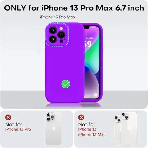 Vooii iPhone 13 Pro Max uchun g‘ilofga mos keladi, suyuq silikon yangilanishi [Kamera himoyasi] [Yumshoq tirnalishga qarshi mikrofiber astar] iPhone 13 Pro Max 6,7 dyuym uchun zarbga chidamli telefon g‘ilofi - Neon binafsha - 5