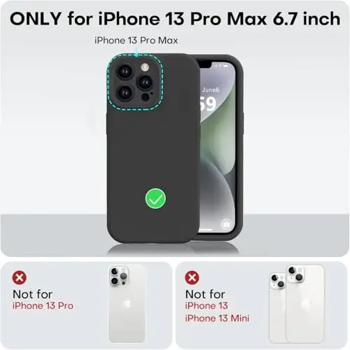 Vooii iPhone 13 Pro Max uchun mos keladigan g‘ilof, suyuq silikon yangilanish [Kamera himoyasi] [Yumshoq tirnalishga qarshi mikrofiber astar] iPhone 13 Pro Max 6.7 dyuym uchun zarbga chidamli telefon g‘ilofi - Qora - 5
