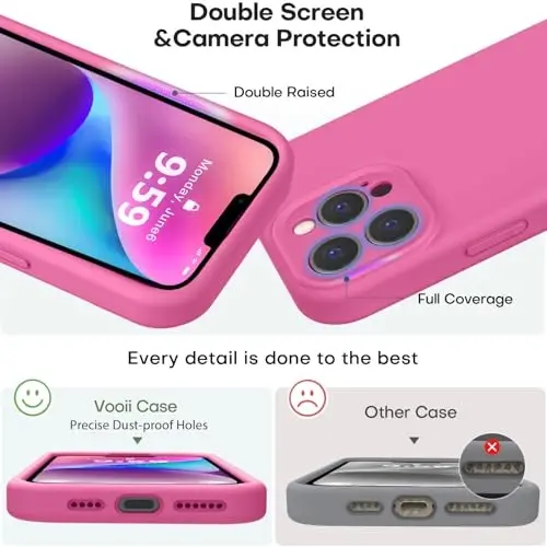 Vooii iPhone 13 Pro uchun g'ilof bilan mos keladi, suyuq silikon yangilanishi [Kamera himoyasi] [Yumshoq tirnalishga qarshi mikrofiber astar] iPhone 13 Pro 6.1 dyuym uchun zarbga chidamli telefon g'ilofi - Pitaya - 3