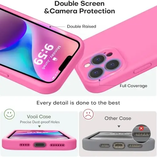 Vooii iPhone 13 Pro uchun g'ilof bilan mos keladi, suyuq silikon yangilanishi [Kamera himoyasi] [Yumshoq tirnalishga qarshi mikrofiber astar] iPhone 13 Pro 6.1 dyuym uchun zarbga chidamli telefon g'ilofi - Pitaya - 3