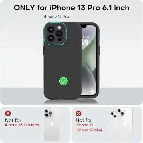 Vooii iPhone 13 Pro uchun g‘ilof bilan mos keladi, suyuq silikon yangilanishi [Kamera himoyasi] [Yumshoq tirnalishga qarshi mikrofiber astar] iPhone 13 Pro 6.1 dyuym uchun zarbga chidamli telefon g‘ilofi - Qora - 5