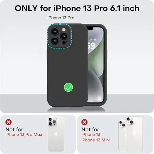 Vooii iPhone 13 Pro uchun g‘ilof bilan mos keladi, suyuq silikon yangilanishi [Kamera himoyasi] [Yumshoq tirnalishga qarshi mikrofiber astar] iPhone 13 Pro 6.1 dyuym uchun zarbga chidamli telefon g‘ilofi - Qora - 5