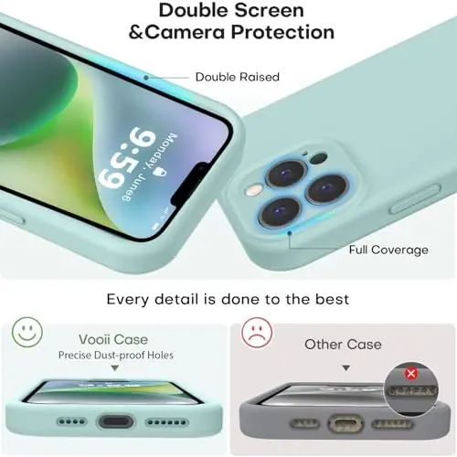 Vooii iPhone 13 Pro uchun g'ilof bilan mos keladi, Suyuq silikon yangilanishi [Kamera himoyasi] [Yumshoq tirnalishga qarshi mikrofiber astar] iPhone 13 Pro 6.1 dyuym uchun zarbga chidamli telefon g'ilofi - yalpiz - 3