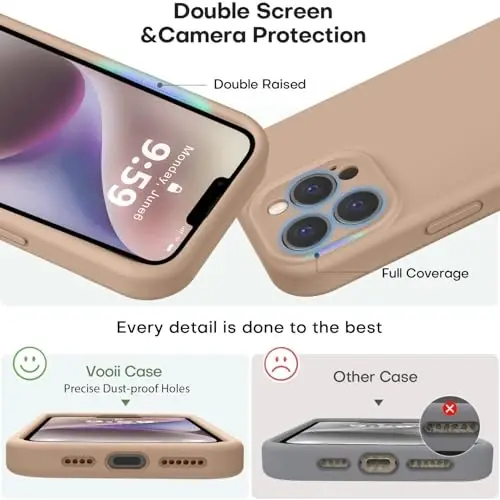 Vooii iPhone 13 Pro uchun mos keladigan g‘ilof, suyuq silikon yangilanishi [Kamera himoyasi] [Yumshoq tirnalishga qarshi mikrofiber astar] iPhone 13 Pro 6.1 dyuym uchun zarbga chidamli telefon g‘ilofi - och jigarrang - 4