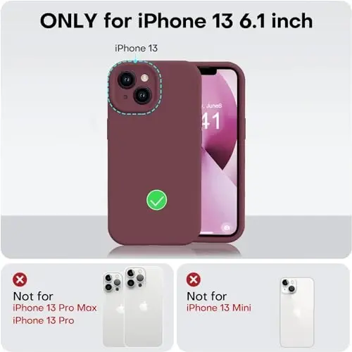 Vooii iPhone 13 uchun g‘ilof bilan mos keladi, suyuq silikon yangilanish [Kamera himoyasi] [Yumshoq tirnalishga qarshi mikrofiber astar] iPhone 13 6.1 dyuym uchun zarbga chidamli telefon g‘ilofi - Olxo‘ri - 5