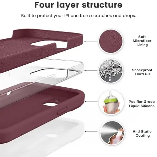 Vooii iPhone 13 uchun g‘ilof bilan mos keladi, suyuq silikon yangilanish [Kamera himoyasi] [Yumshoq tirnalishga qarshi mikrofiber astar] iPhone 13 6.1 dyuym uchun zarbga chidamli telefon g‘ilofi - Olxo‘ri - 2