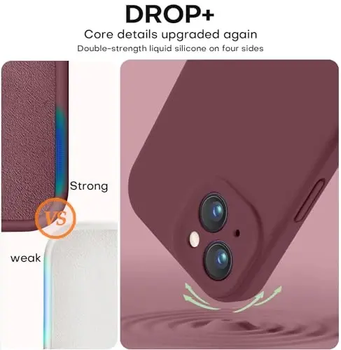 Vooii iPhone 13 uchun g‘ilof bilan mos keladi, suyuq silikon yangilanish [Kamera himoyasi] [Yumshoq tirnalishga qarshi mikrofiber astar] iPhone 13 6.1 dyuym uchun zarbga chidamli telefon g‘ilofi - Olxo‘ri - 4