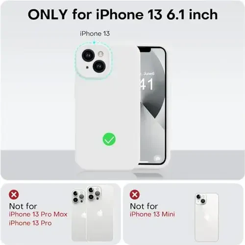 Vooii iPhone 13 uchun g‘ilof bilan mos, suyuq silikon yangilanishi [Kamera himoyasi] [Yumshoq chizishga qarshi mikrofiber astar] iPhone 13 6.1 dyuym uchun zarbga chidamli telefon g‘ilofi - Oq - 5