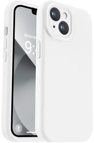 Vooii iPhone 13 uchun g‘ilof bilan mos, suyuq silikon yangilanishi [Kamera himoyasi] [Yumshoq chizishga qarshi mikrofiber astar] iPhone 13 6.1 dyuym uchun zarbga chidamli telefon g‘ilofi - Oq 