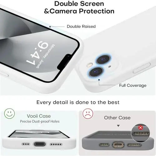 Vooii iPhone 13 uchun g‘ilof bilan mos, suyuq silikon yangilanishi [Kamera himoyasi] [Yumshoq chizishga qarshi mikrofiber astar] iPhone 13 6.1 dyuym uchun zarbga chidamli telefon g‘ilofi - Oq - 3