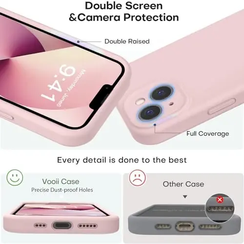 Vooii iPhone 13 uchun g‘ilofi bilan mos, suyuq silikon yangilanish [Kamera himoyasi] [Yumshoq tirnalishga qarshi mikrofiber astar] iPhone 13 6.1 dyuym uchun zarbga chidamli telefon g‘ilofi - Pushti qum - 3
