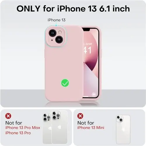 Vooii iPhone 13 uchun g‘ilofi bilan mos, suyuq silikon yangilanish [Kamera himoyasi] [Yumshoq tirnalishga qarshi mikrofiber astar] iPhone 13 6.1 dyuym uchun zarbga chidamli telefon g‘ilofi - Pushti qum - 5