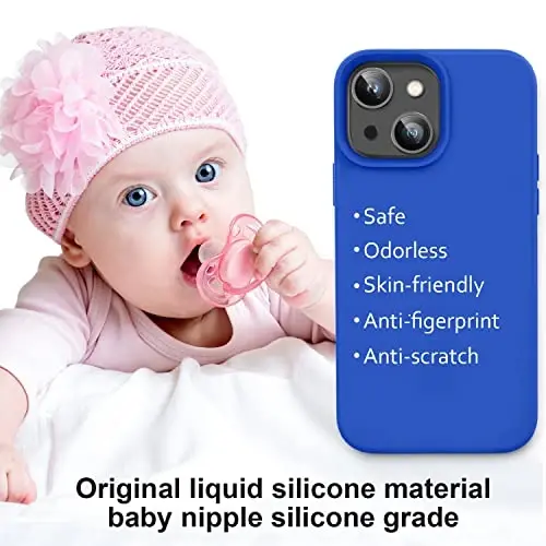 Vooii iPhone 14 g‘ilofi bilan mos, [Chizilishga qarshi mikrofiber astar] [Yumshoq teginishli premium suyuq silikon], iPhone 14 uchun o‘ta yupqa zarbaga chidamli himoya telefon g‘ilofi - Klein Blue - 5