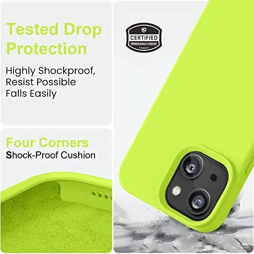 Vooii iPhone 14 g'ilofi bilan mos keladi, [Ipakdek teginish Premium suyuq silikon] [Yumshoq tirnalishga qarshi mikrofiber astar], iPhone 14 uchun o'ta yupqa zarbga chidamli himoya g'ilofi - Fluoresan yashil - 4