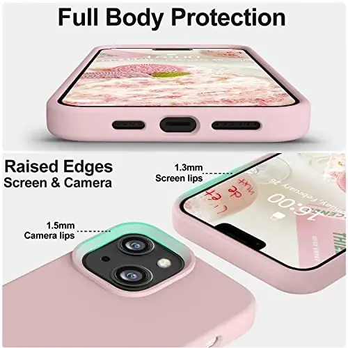 Vooii iPhone 14 G'ilofi bilan mos keladi, [Ipakdek teginish Premium Suyuq Silikon] [Yumshoq Tirnalishga Qarshi Mikrofiber Astar], iPhone 14 uchun Ultra Yupqa Zarbadan Himoya Qiluvchi G'ilof - Pushti Qum - 3