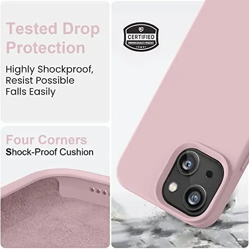 Vooii iPhone 14 G'ilofi bilan mos keladi, [Ipakdek teginish Premium Suyuq Silikon] [Yumshoq Tirnalishga Qarshi Mikrofiber Astar], iPhone 14 uchun Ultra Yupqa Zarbadan Himoya Qiluvchi G'ilof - Pushti Qum - 4
