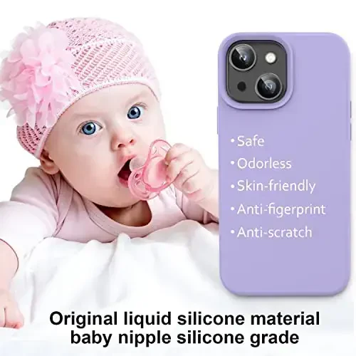 Vooii iPhone 14 g'ilofi bilan mos keladi, [Ipakdek teginish Premium suyuq silikon] [Yumshoq tirnalishga qarshi mikrofiber astar], iPhone 14 uchun ultra yupqa zarbaga chidamli himoya g'ilofi - och binafsha - 5