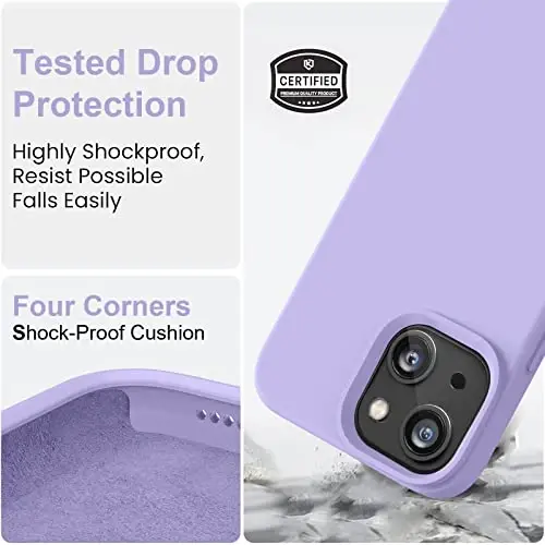 Vooii iPhone 14 g'ilofi bilan mos keladi, [Ipakdek teginish Premium suyuq silikon] [Yumshoq tirnalishga qarshi mikrofiber astar], iPhone 14 uchun ultra yupqa zarbaga chidamli himoya g'ilofi - och binafsha - 4