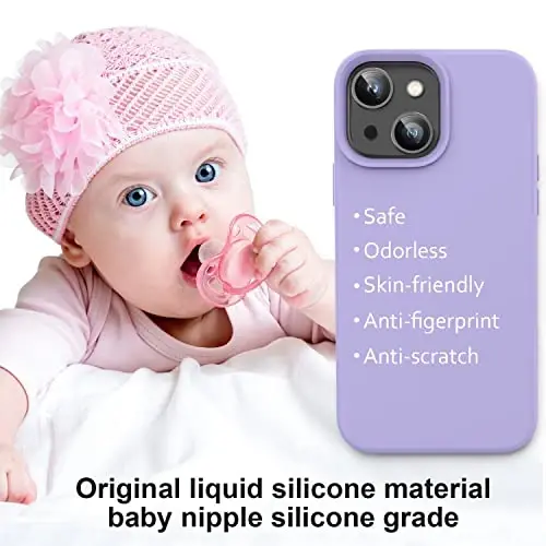Vooii iPhone 14 g'ilofi bilan mos keladi, [Ipakdek teginish Premium suyuq silikon] [Yumshoq tirnalishga qarshi mikrofiber astar], iPhone 14 uchun ultra yupqa zarbaga chidamli himoya g'ilofi - och binafsha - 5