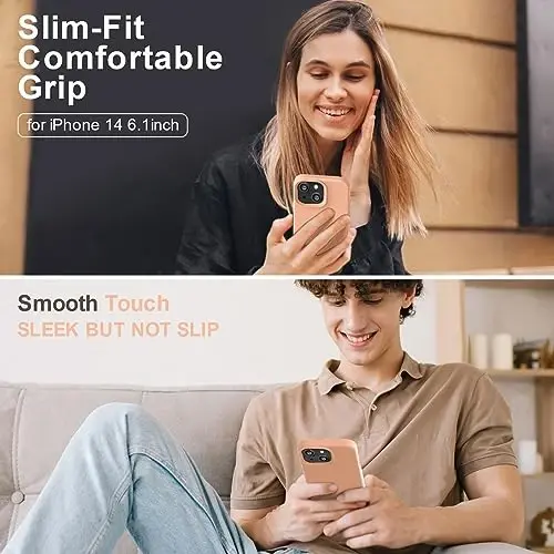 Vooii iPhone 14 g‘ilofi bilan mos keladi, [Ipakdek teginishli premium suyuq silikon] [Yumshoq tirnalishga qarshi mikrofiber astar], iPhone 14 uchun ultra yupqa zarbga chidamli himoya g‘ilofi - Cantaloupe - VOOII (1)