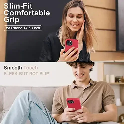 Vooii iPhone 14 g'ilofi bilan mos keladi, [Ipakdek teginishli premium suyuq silikon] [Yumshoq tirnalishga qarshi mikrofiber astar], iPhone 14 uchun ultra yupqa zarbga chidamli himoya g'ilofi - Qizil - VOOII (1)