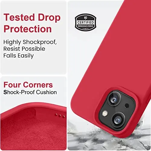Vooii iPhone 14 g'ilofi bilan mos keladi, [Ipakdek teginishli premium suyuq silikon] [Yumshoq tirnalishga qarshi mikrofiber astar], iPhone 14 uchun ultra yupqa zarbga chidamli himoya g'ilofi - Qizil - 4