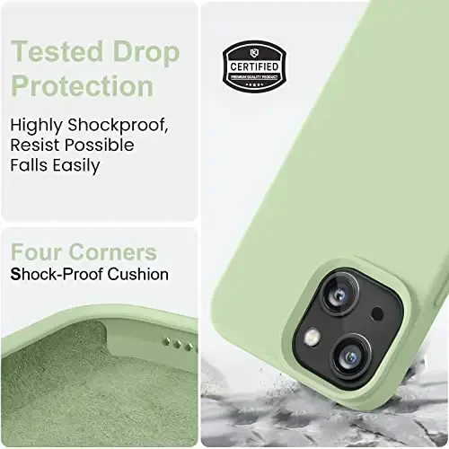 Vooii iPhone 14 g'ilofi bilan mos,[Ipakdek teginish Premium Suyuq Silikon] [Yumshoq Chizishga qarshi Mikrofiber Astar], iPhone 14 uchun Ultra Yupqa Zarba o'tkazmaydigan Himoya G'ilofi - Matcha - 4