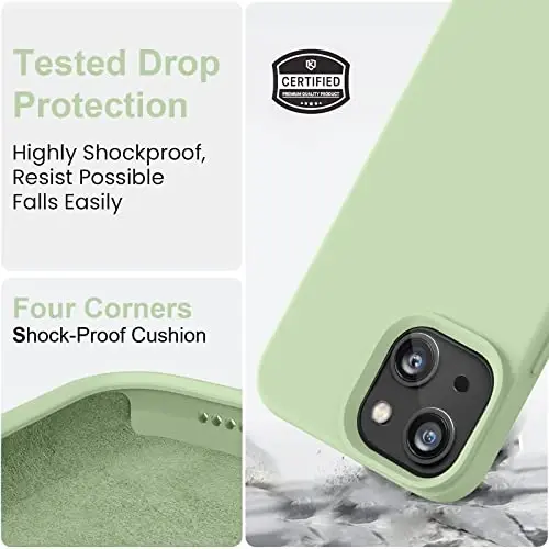 Vooii iPhone 14 g'ilofi bilan mos,[Ipakdek teginish Premium Suyuq Silikon] [Yumshoq Chizishga qarshi Mikrofiber Astar], iPhone 14 uchun Ultra Yupqa Zarba o'tkazmaydigan Himoya G'ilofi - Matcha - 4
