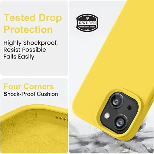 Vooii iPhone 14 g‘ilofi bilan mos,[Ipaksimon teginish Premium suyuq silikon] [Yumshoq tirnalishga qarshi mikrofiber astar], iPhone 14 uchun o‘ta yupqa zarbga chidamli himoya g‘ilofi - Sariq - 4