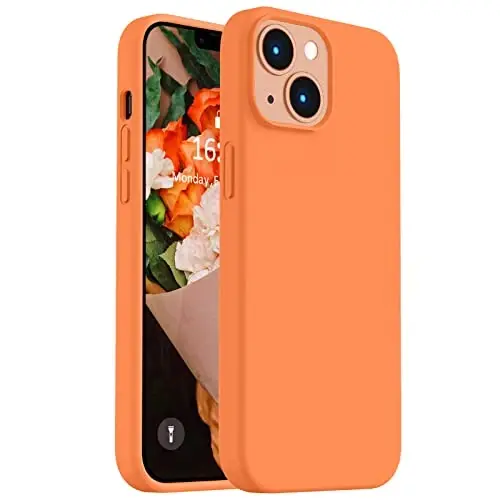 Vooii iPhone 14 Kılıf ile Uyumlu, [İpeksi Dokunuşlu Premium Sıvı Silikon] [Yumuşak Çizilmez Mikrofiber Astar], iPhone 14 için Ultra İnce Darbeye Dayanıklı Koruyucu Kılıf - Parlak Turuncu - VOOII