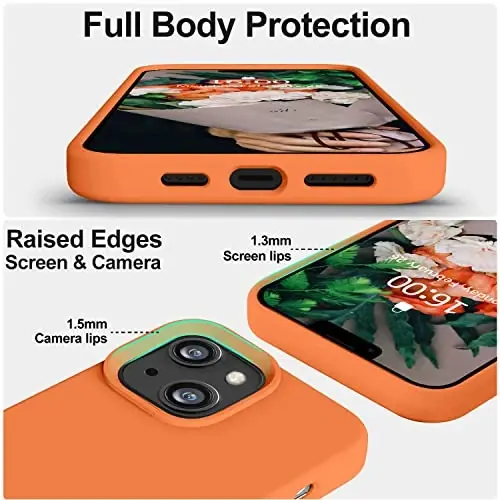 Vooii iPhone 14 Kılıf ile Uyumlu, [İpeksi Dokunuşlu Premium Sıvı Silikon] [Yumuşak Çizilmez Mikrofiber Astar], iPhone 14 için Ultra İnce Darbeye Dayanıklı Koruyucu Kılıf - Parlak Turuncu - 3