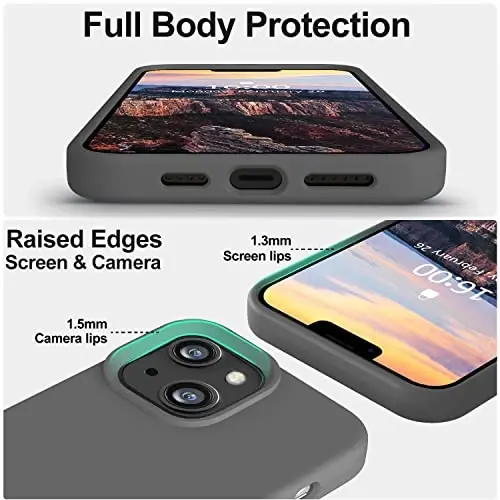 Vooii iPhone 14 Kılıfı ile Uyumlu, [İpeksi Dokunuşlu Premium Sıvı Silikon] [Yumuşak Çizilmez Mikrofiber Astar], iPhone 14 için Ultra İnce Darbeye Dayanıklı Koruyucu Kılıf - Koyu Gri - 3